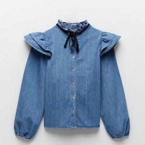 NWOT Zara Ruffled Denim Shirt